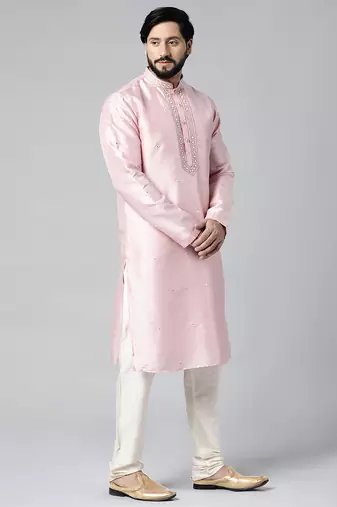 Baby pink mirror embroidered kurta set