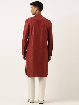 Rust cotton jacquard angrakha kurta set 5