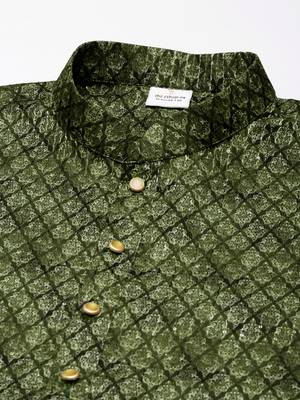 Olive printed sequin embroidered kurta set 2