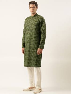Olive printed sequin embroidered kurta set 3