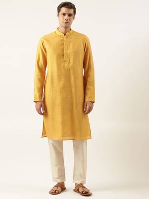 Mustard yellow embroidered kurta set 1