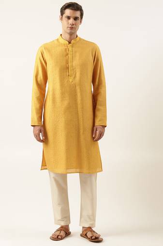 Mustard yellow embroidered kurta set