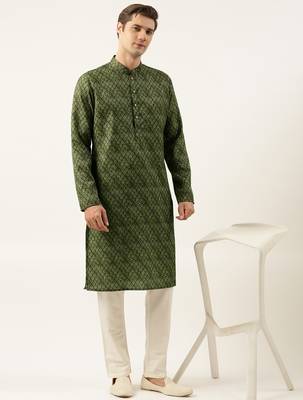 Olive printed sequin embroidered kurta set 5