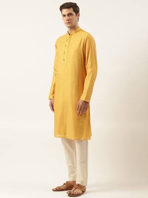 Mustard yellow embroidered kurta set 3