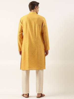 Mustard yellow embroidered kurta set 5