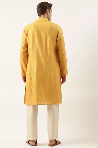 Mustard yellow embroidered kurta set