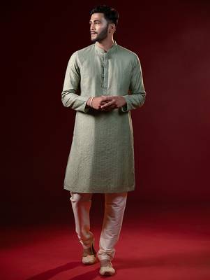 Greenish grey embroidered kurta set 1