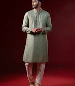 Greenish grey embroidered kurta set