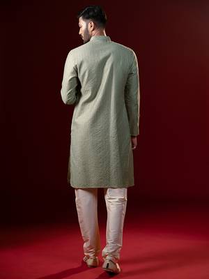 Greenish grey embroidered kurta set 2