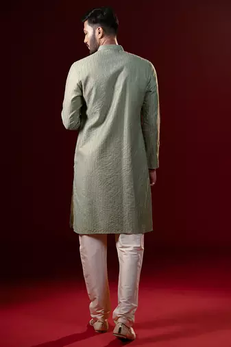Greenish grey embroidered kurta set
