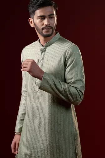 Greenish grey embroidered kurta set