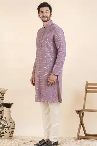 Lavender embroidered kurta set