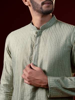 Greenish grey embroidered kurta set 5