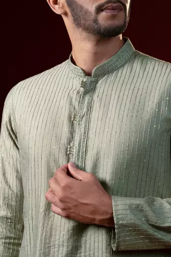 Greenish grey embroidered kurta set