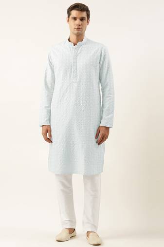 Aqua blue embroidered kurta set