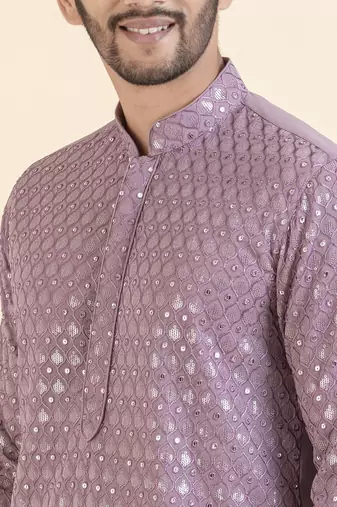 Lavender embroidered kurta set