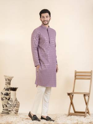 Lavender embroidered kurta set 5