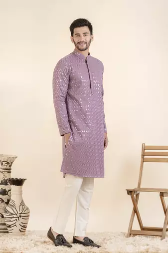 Lavender embroidered kurta set