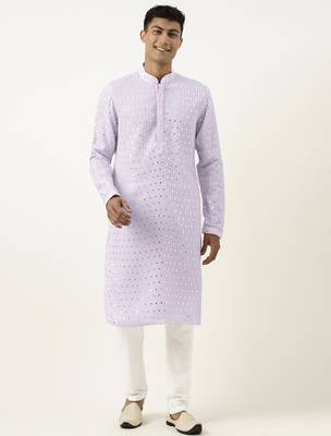 Lavender mirror embroidered georgette kurta set 1