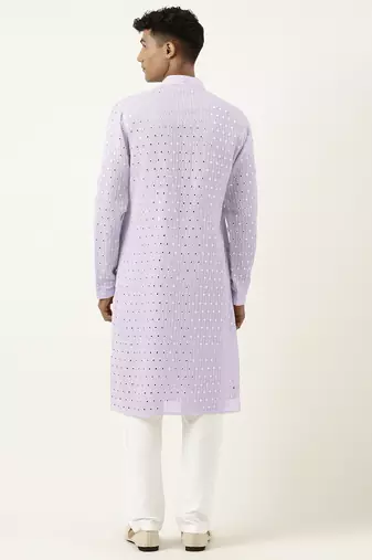 Lavender mirror embroidered georgette kurta set