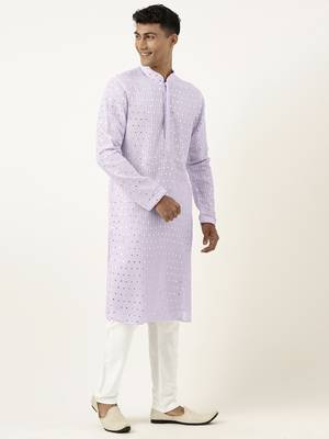 Lavender mirror embroidered georgette kurta set 3