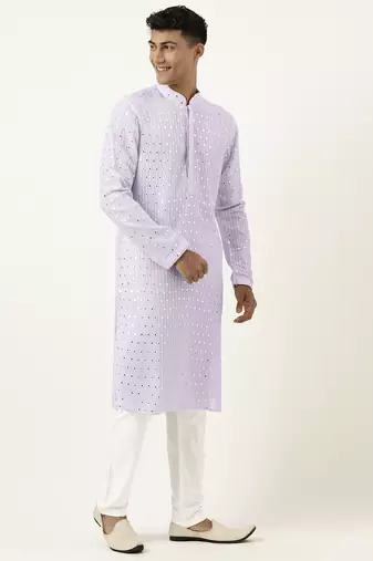 Lavender mirror embroidered georgette kurta set