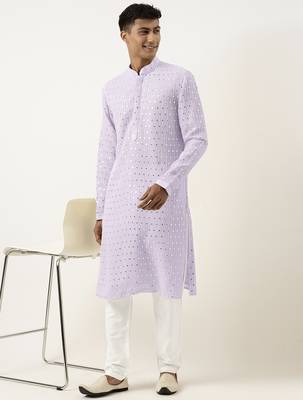 Lavender mirror embroidered georgette kurta set 4