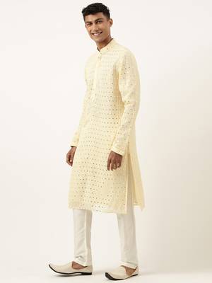 Lemon yellow mirror embroidered kurta set 3