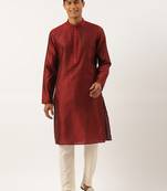 Maroon jacquard embroidered kurta set