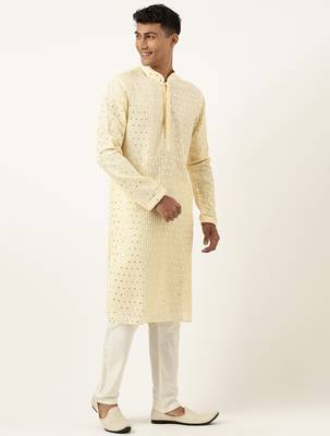 Lemon yellow mirror embroidered kurta set 4