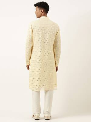 Lemon yellow mirror embroidered kurta set 5