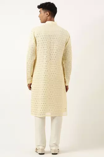 Lemon yellow mirror embroidered kurta set
