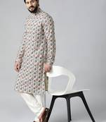 Cream printed chikankari kurta set