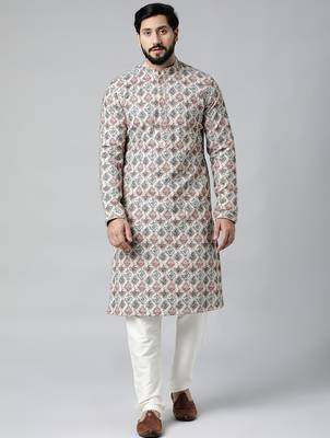 Cream printed chikankari kurta set 2