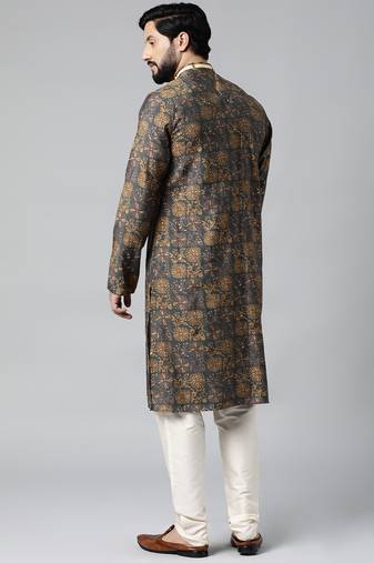 Grey block printed kurta set