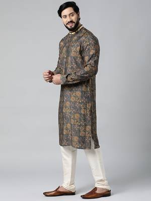 Grey block printed kurta set 2