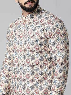 Cream printed chikankari kurta set 5