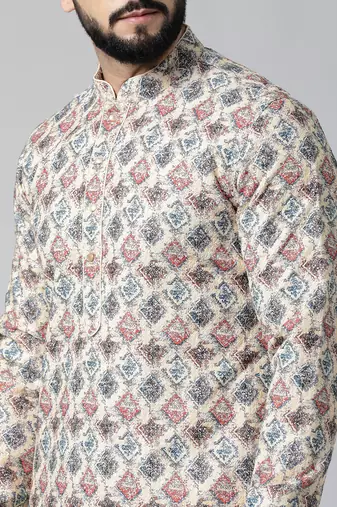 Cream printed chikankari kurta set