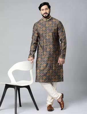 Grey block printed kurta set 4