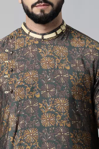 Grey block printed kurta set
