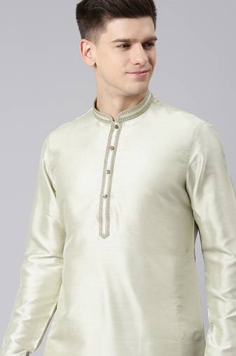 Pistachio silk embroidery kurta set