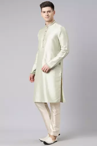 Pistachio silk embroidery kurta set