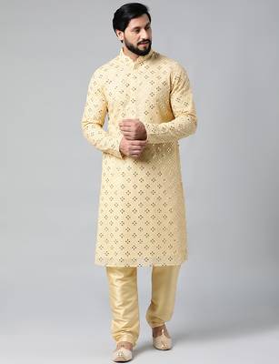 Gold mirror embroidery kurta set 1