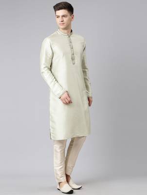 Pistachio silk embroidery kurta set 5