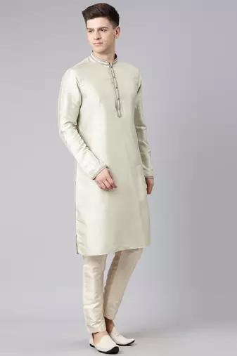 Pistachio silk embroidery kurta set