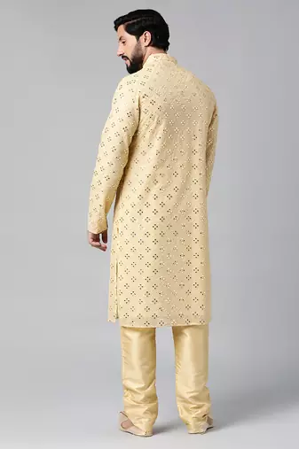 Gold mirror embroidery kurta set