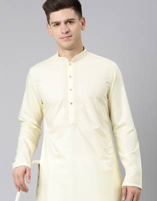 Lemon cotton dori embroidery kurta set 1