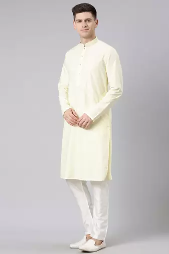 Lemon cotton dori embroidery kurta set