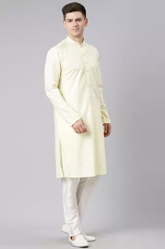 Lemon cotton dori embroidery kurta set