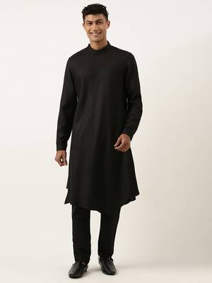 Black flared asymetric drape kurta set 1